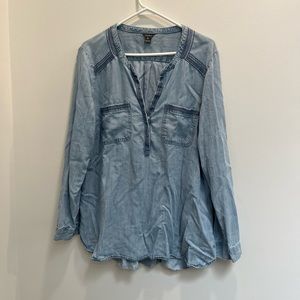 Eddie Bauer denim chambray embroidered long sleeve top GUC size XL